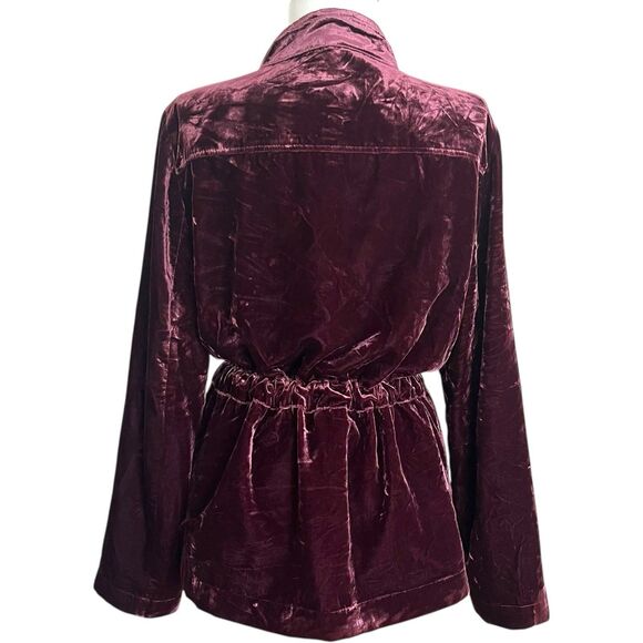 Crushed Velvet Utility Jacket M Berry Glam Boho Chic Holiday Christmas Grunge - Picture 5 of 12